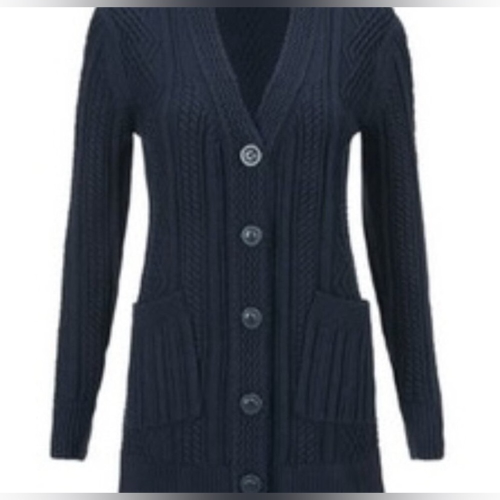 CAbi Slant Pocket Blue Knit Cardigan Sweater Women’s Size Large #3882